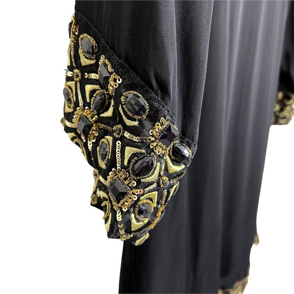 Alice + Olivia Women's A-Line Dress Black Silk W/ Gold Sequins Puff Sleeve Sz S - Picture 7 of 10
